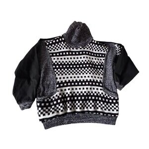 Organically Grown Vintage mens large Checkered Turtleneck Sweater Black White